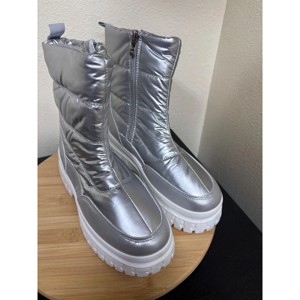 Dirty Laundry Dashh Puff Platform Bootie Size 8 Silver Metallic Quilted Puffer